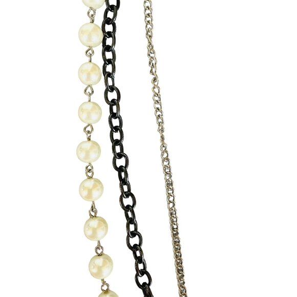Vintage Inspired Long Pearl and Chain Necklace Elegant Layered Design 34" Length - Picture 7 of 10
